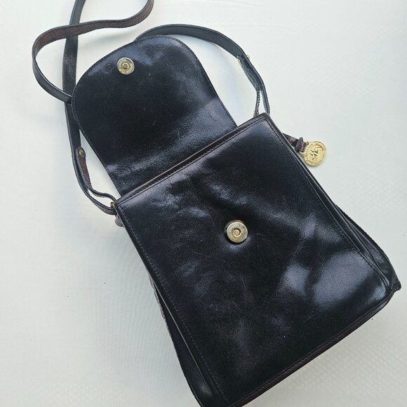 Brahmin Tuscan Black & Brown Leather Croc Embossed Crossbody Bag - Picture 7 of 13